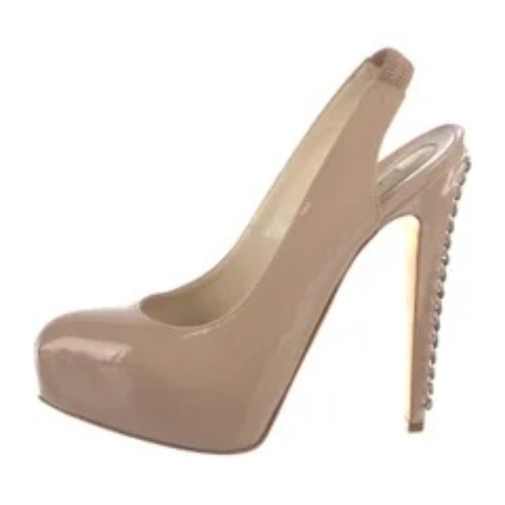 BRIAN ATWOOD Patent Leather Chain-Link Accents Slingback Pumps